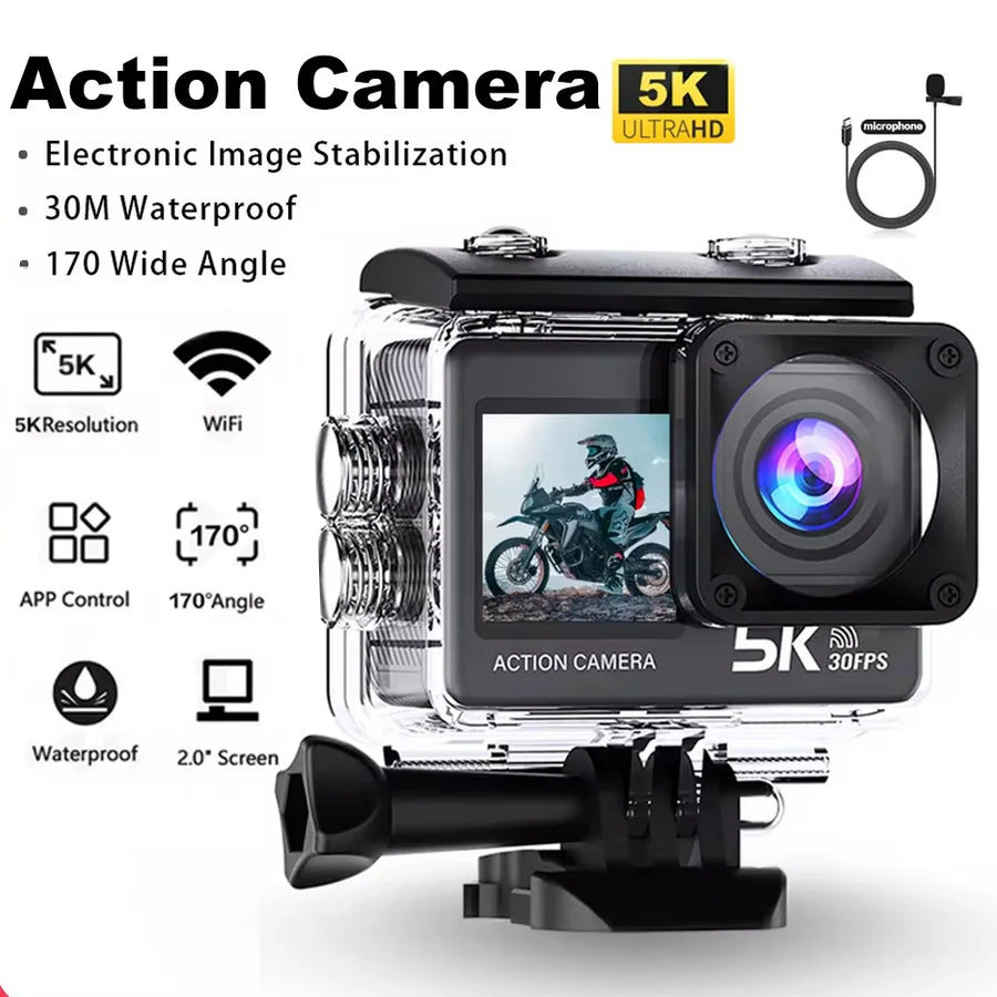 5K Dual Screen Waterproof Action Camera with Remote Control